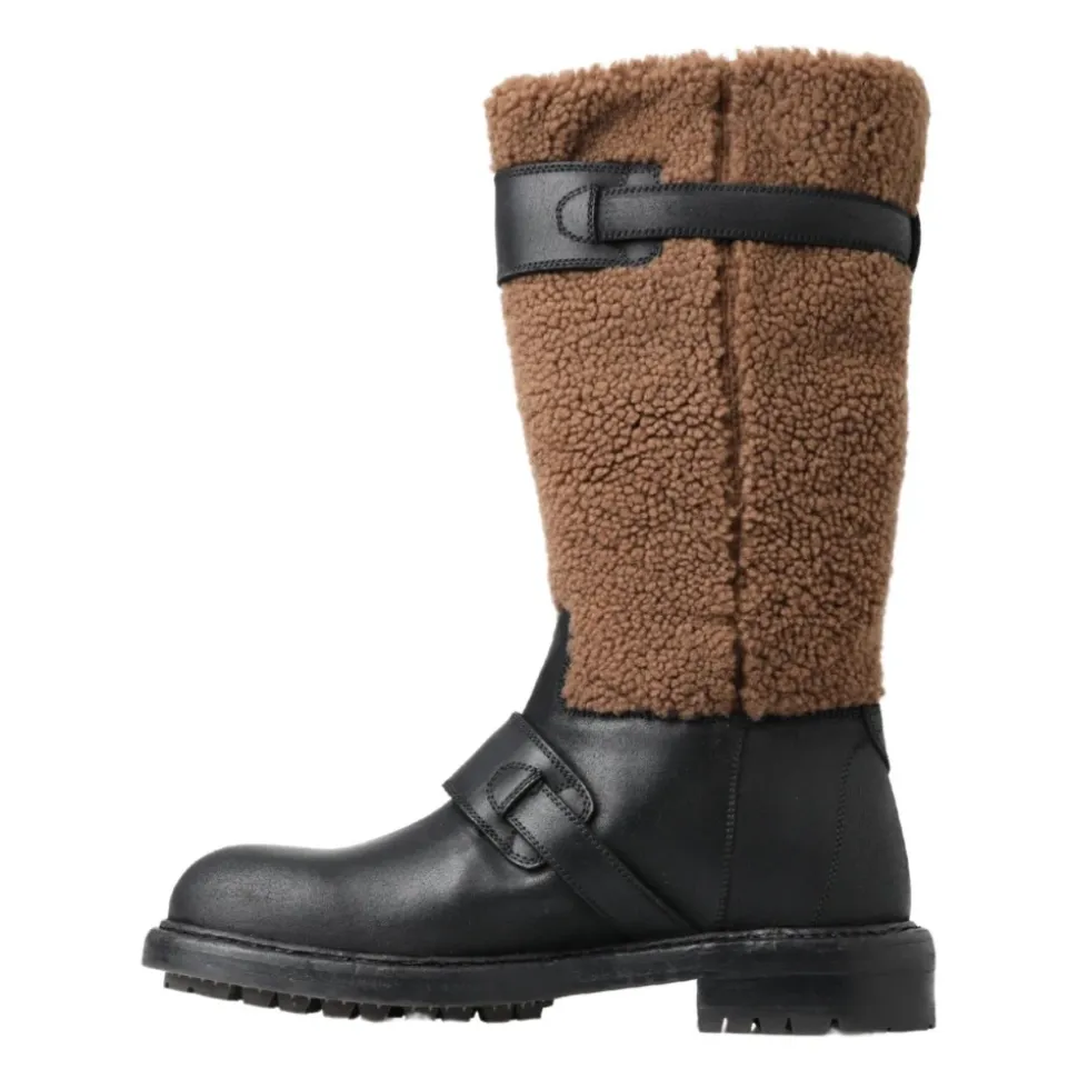 Luksus Shearling Lær Lange Støvler