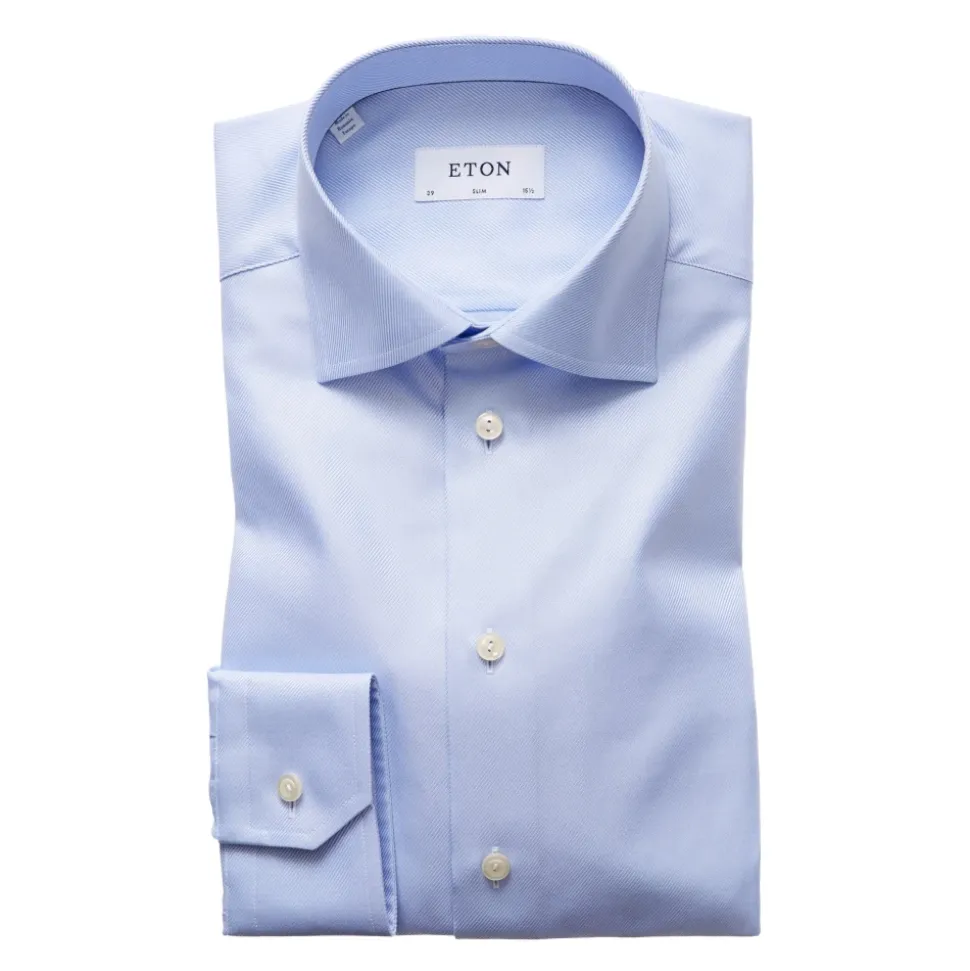 Lyseblå teksturert twill slim fit skjorte