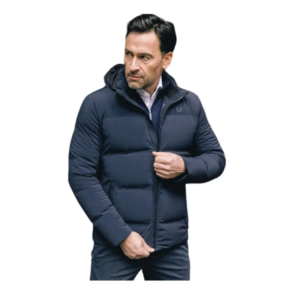 Marineblå dunjakke med Primaloft-paneler