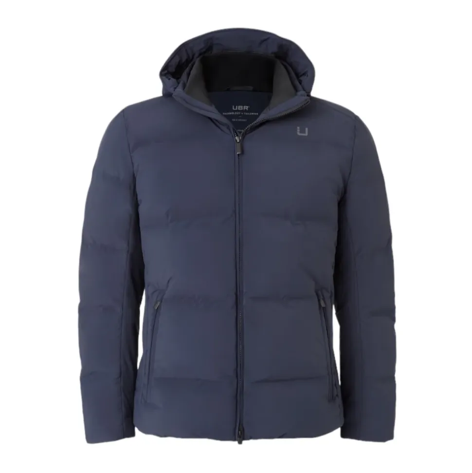 Marineblå dunjakke med Primaloft-paneler