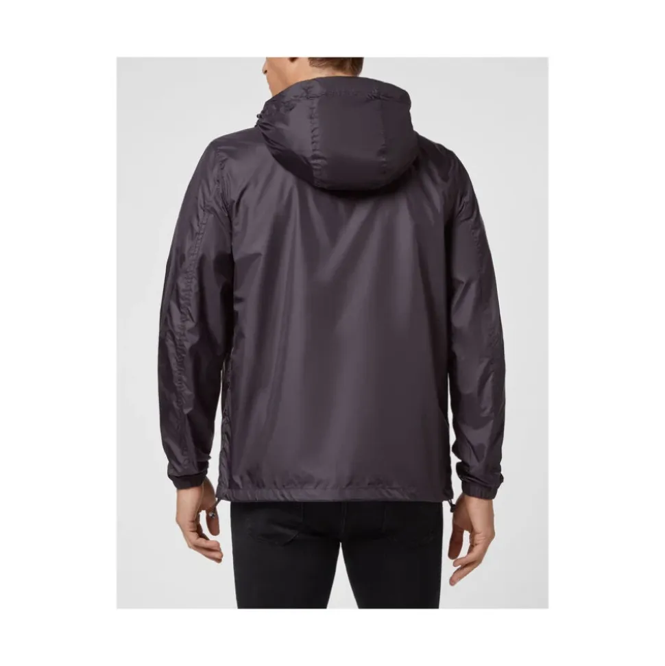 Marineblå Nylon Windbreaker Hettejakke