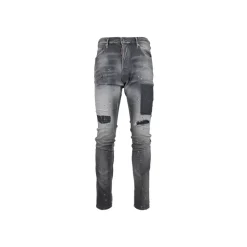 Menns Knapp Jeans med Lær Patch