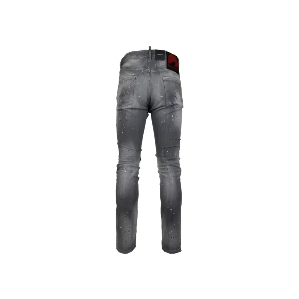 Menns Knapp Jeans med Lær Patch