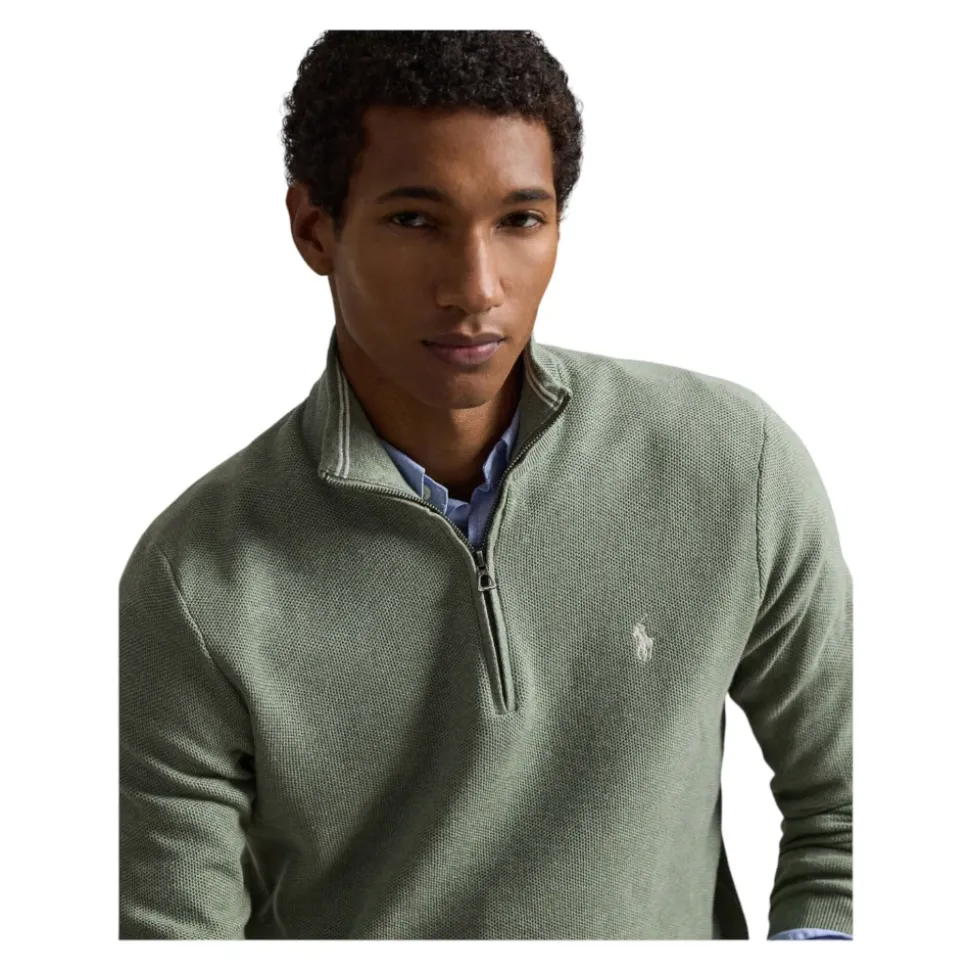 Mesh-Knit Cotton Quarter-Zip Genser