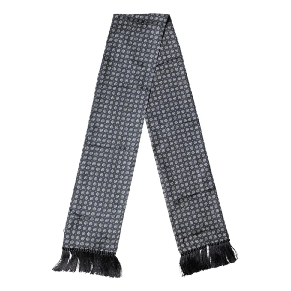 Mønstret Silke Frynser Foulard Skjerf