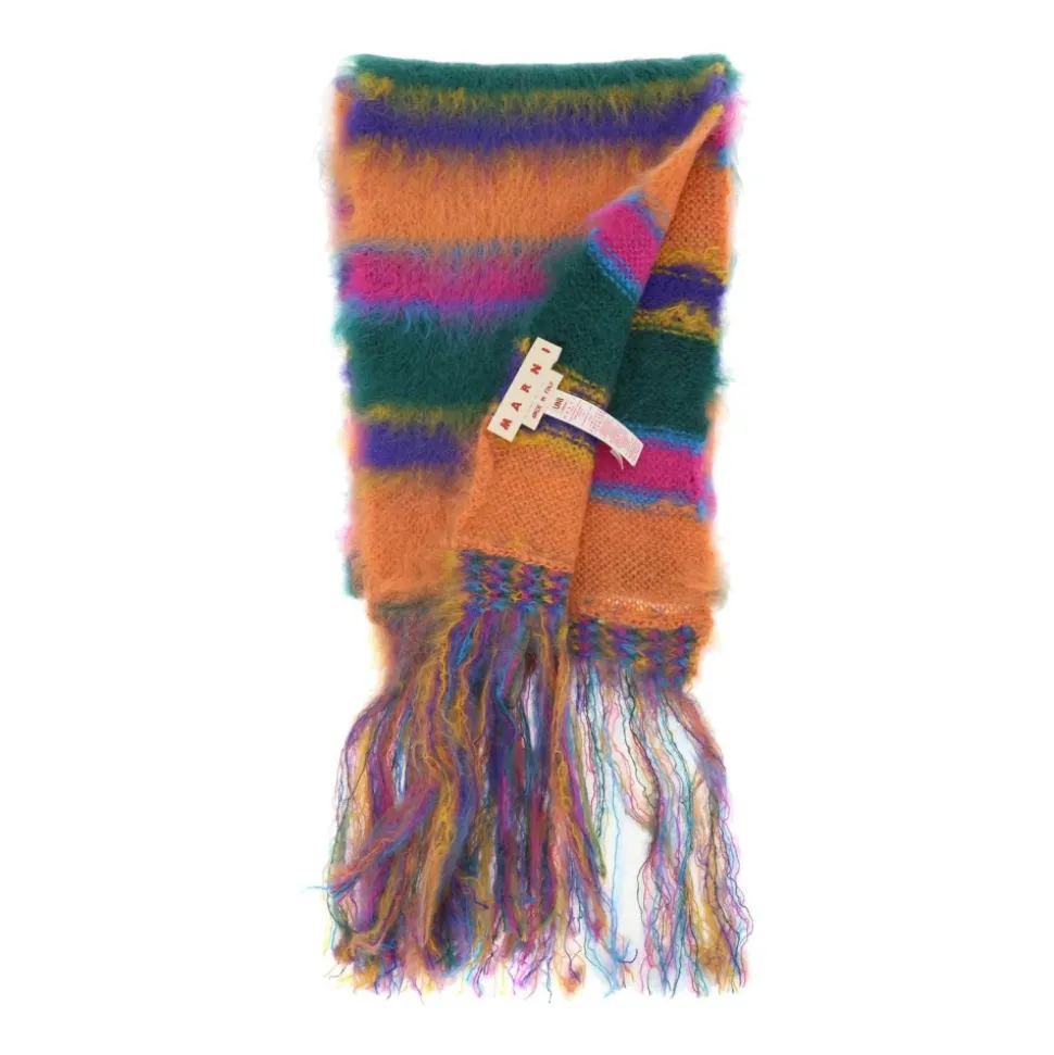 Mohair Blend Stripet Skjerf med Frynser