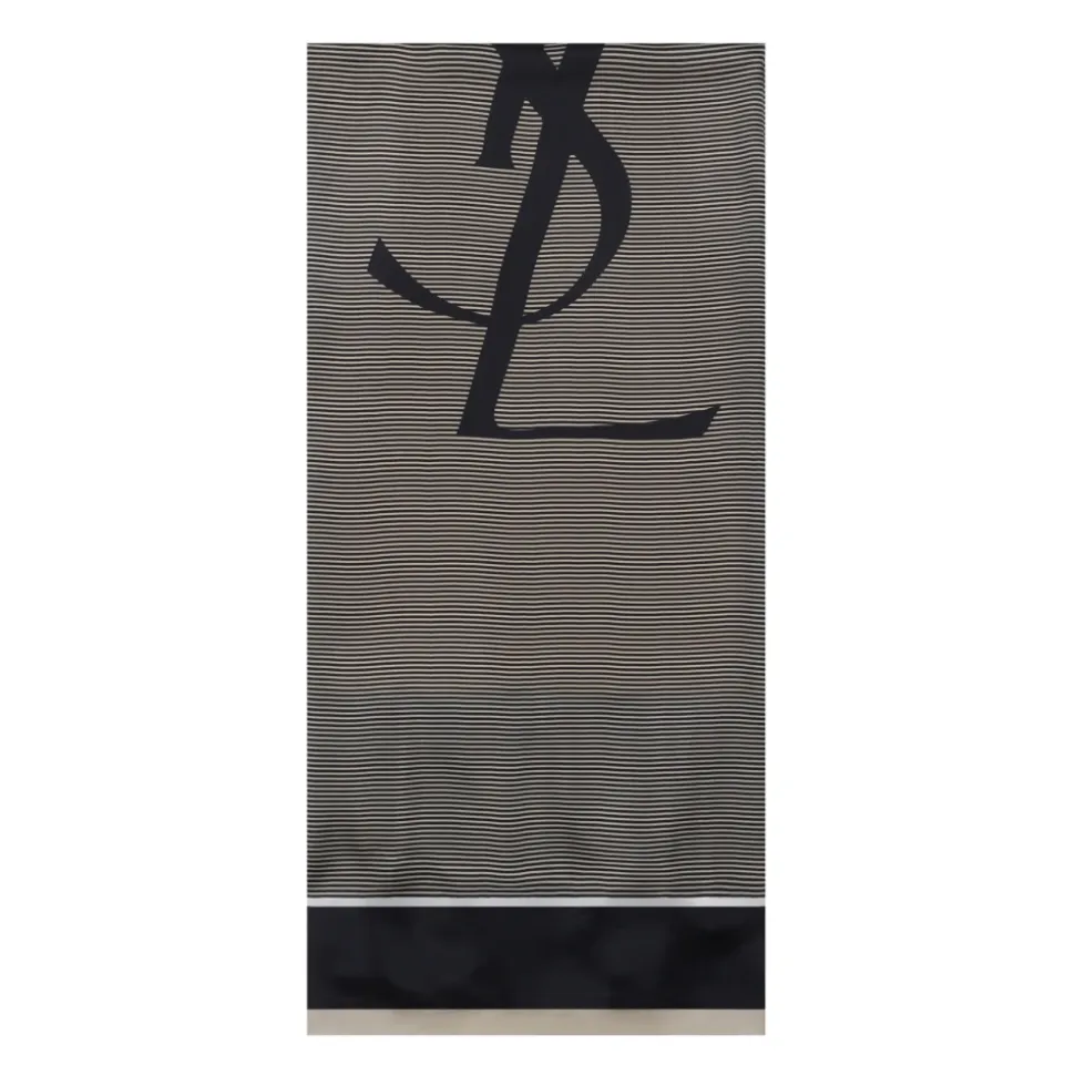 Navy Blå Silkeskjerf med YSL-logo