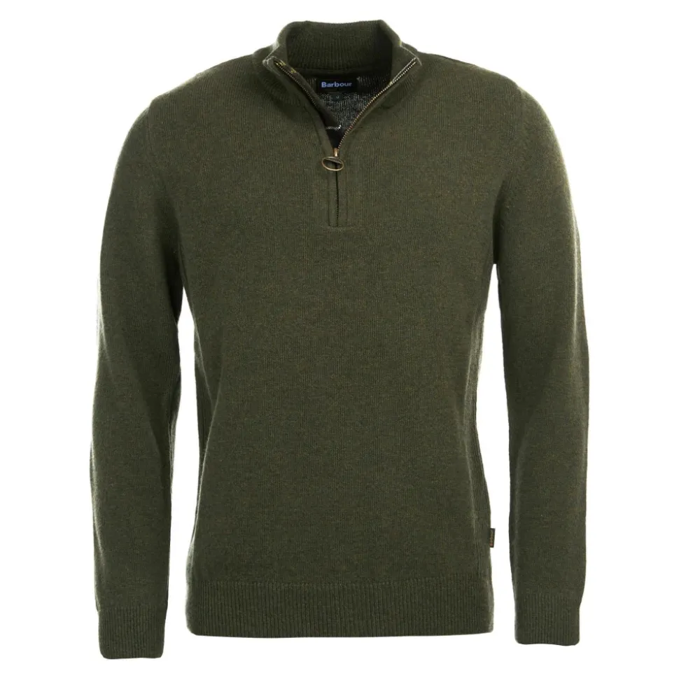 Oliven Marl Half Zip Genser