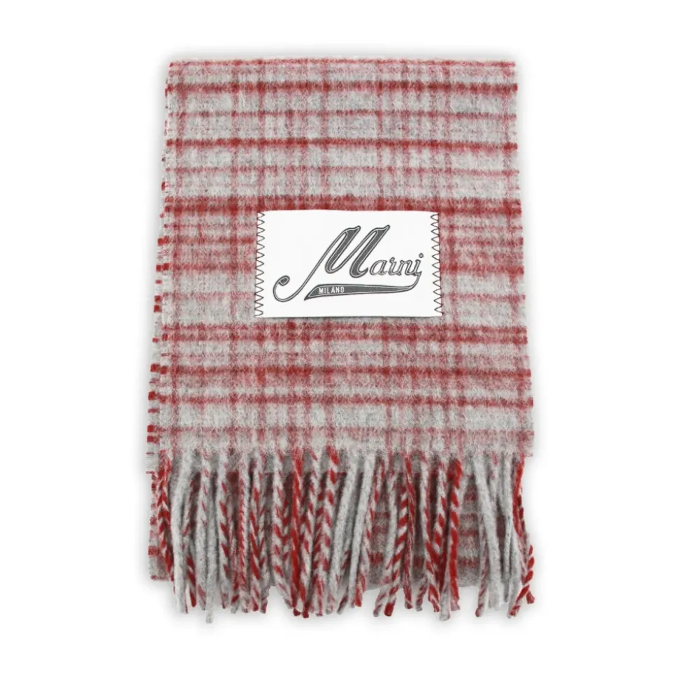 Rødt rutete skjerf i ull-mohair
