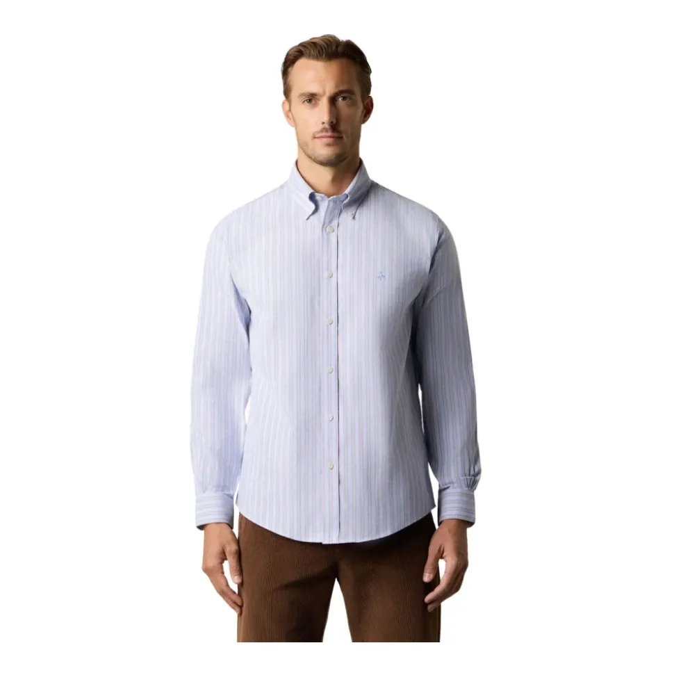 Regular Fit Non-Iron Striped Stretch Oxford-skjorte med Button Down-krage