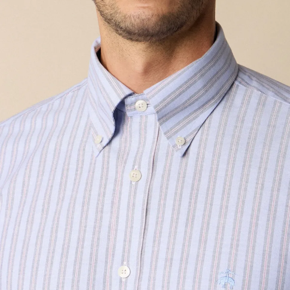 Regular Fit Non-Iron Striped Stretch Oxford-skjorte med Button Down-krage