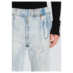 Ribbestrikkede slim-fit jeans i bomull