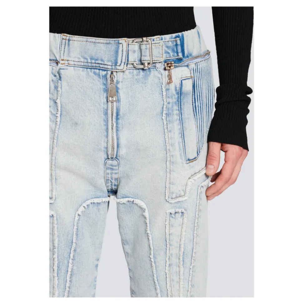 Ribbestrikkede slim-fit jeans i bomull