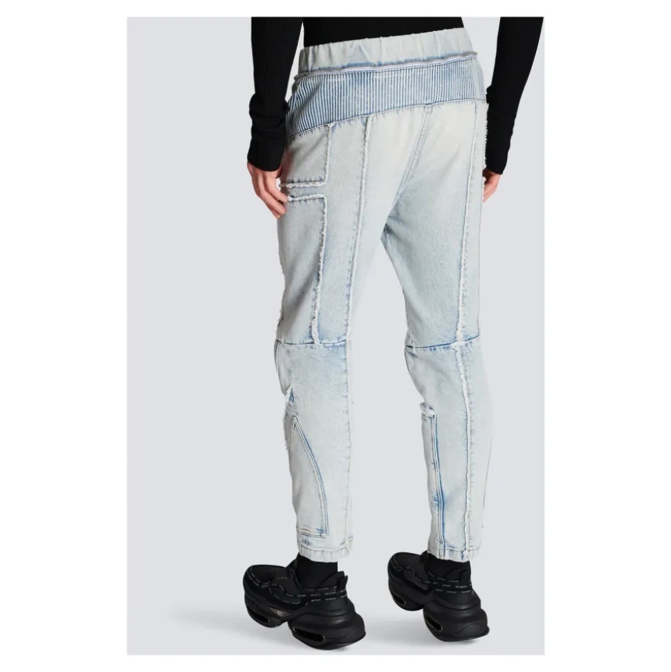 Ribbestrikkede slim-fit jeans i bomull