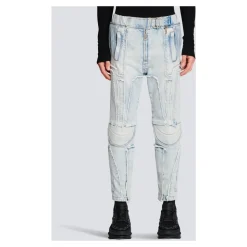 Ribbestrikkede slim-fit jeans i bomull