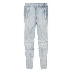 Ribbestrikkede slim-fit jeans i bomull