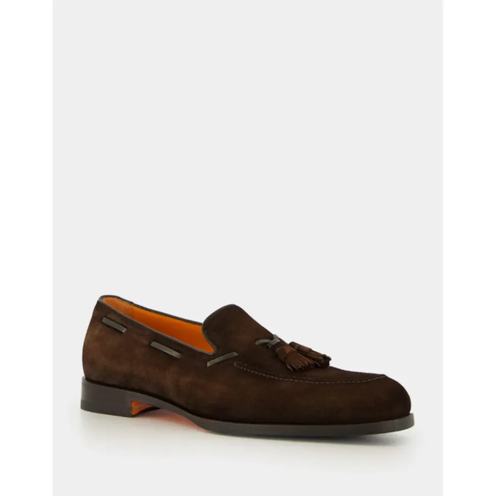 Semsket skinn og lær loafers med dusk