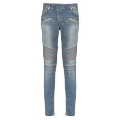 Slim-fit biker jeans i blå denim