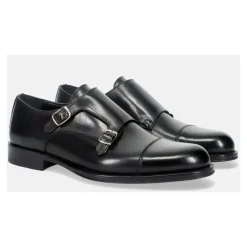 Sorte Monk Strap Skinn Sko
