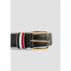 Sort kornet skinnbelte med trikolor stripe