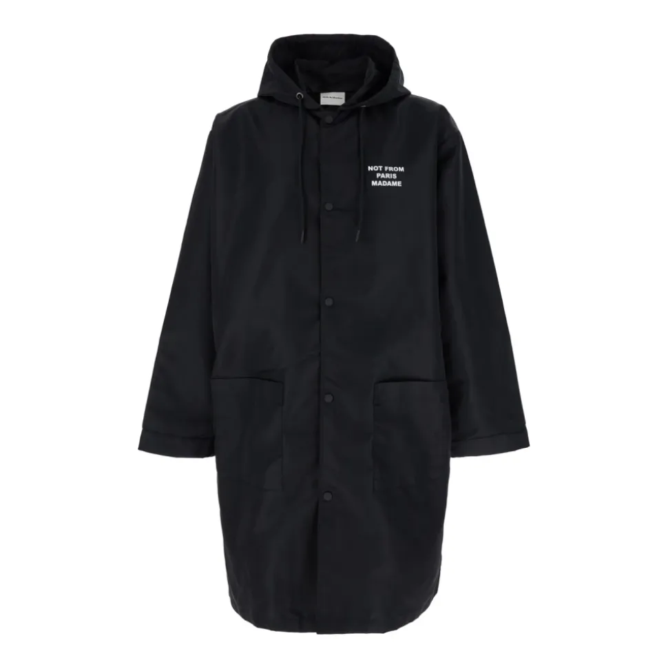 Sort Parka Kåpe med Logo Detaljer