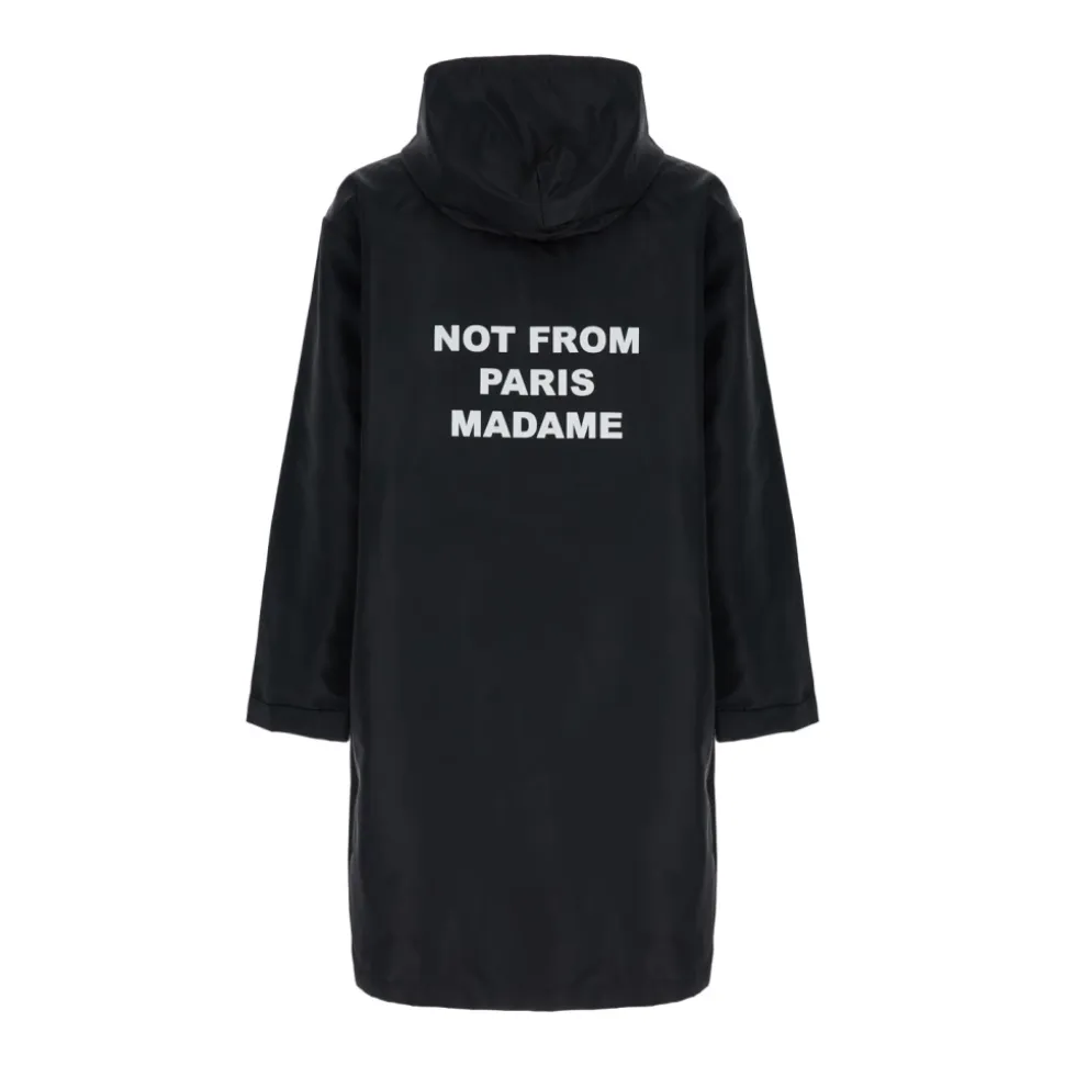 Sort Parka Kåpe med Logo Detaljer