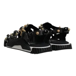 Studded Lær Slide Sandaler med Logo