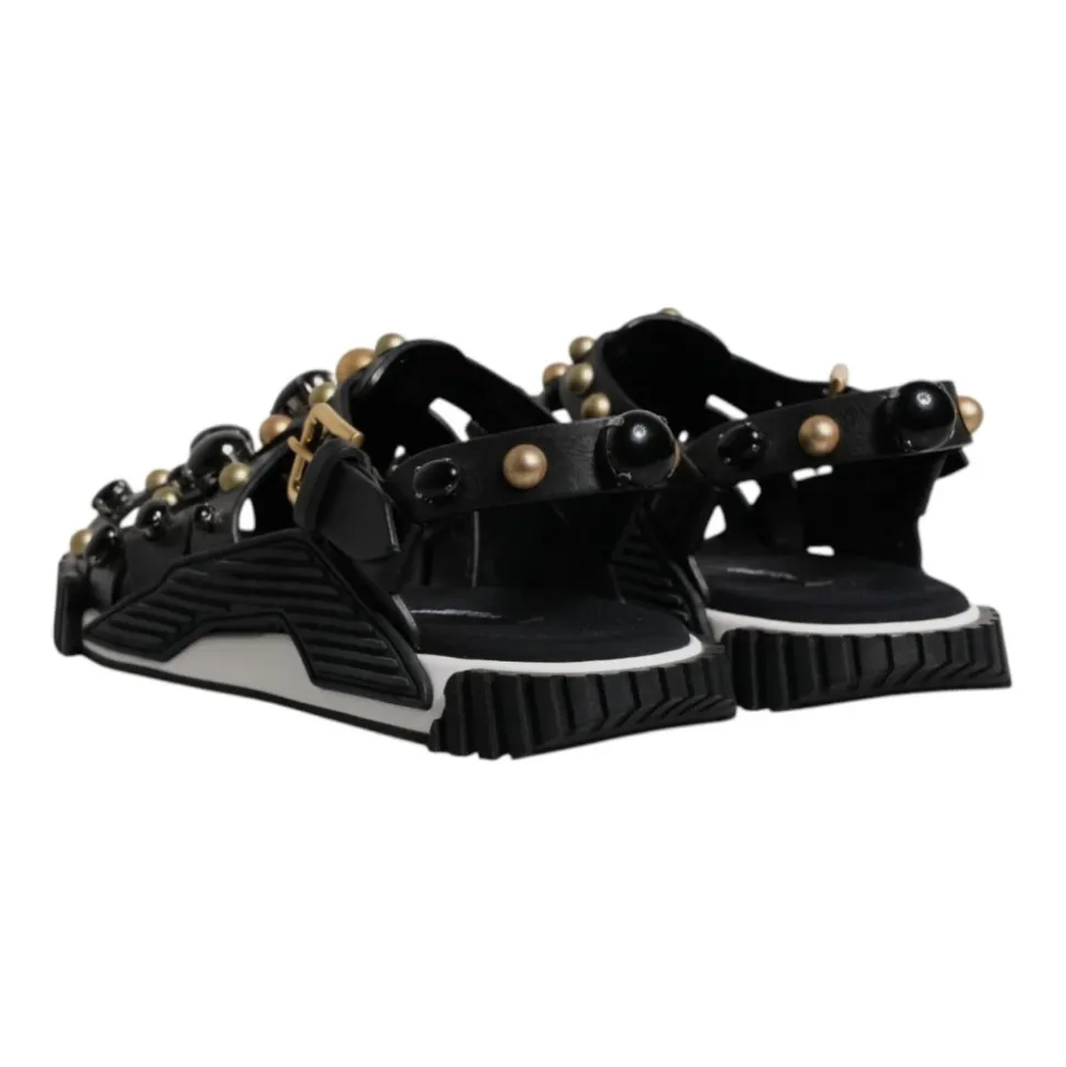 Studded Lær Slide Sandaler med Logo