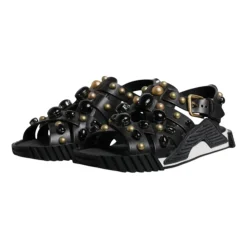Studded Lær Slide Sandaler med Logo