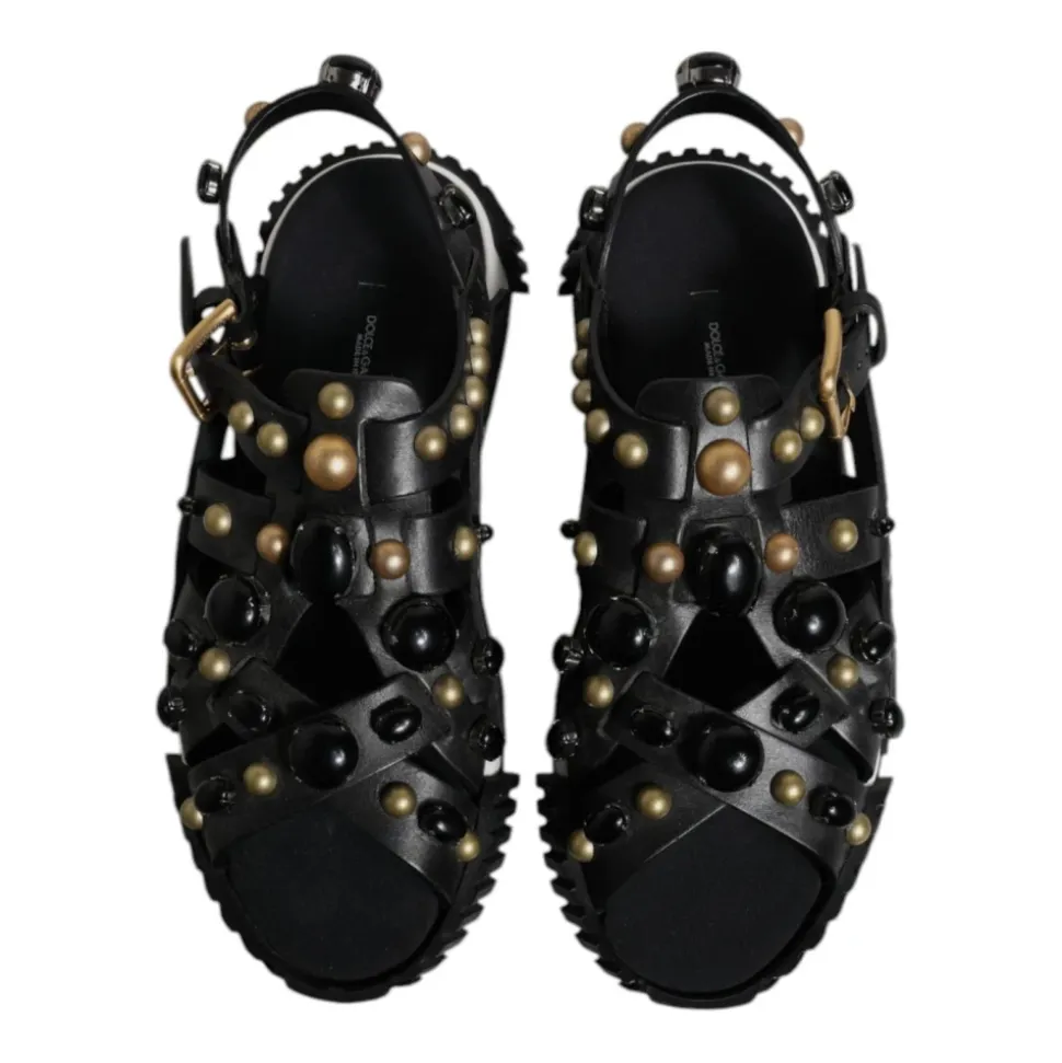 Studded Lær Slide Sandaler med Logo