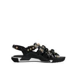 Studded Lær Slide Sandaler med Logo
