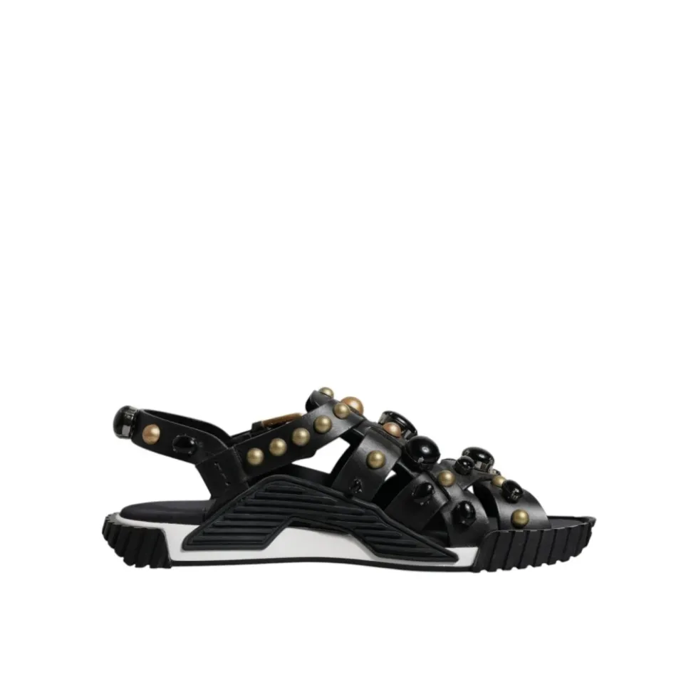 Studded Lær Slide Sandaler med Logo
