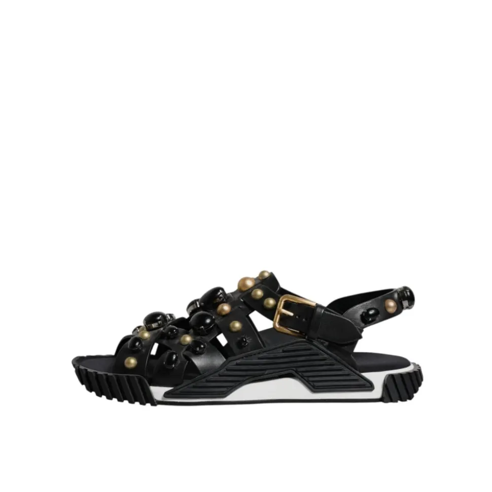 Studded Lær Slide Sandaler med Logo