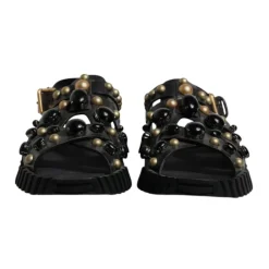 Studded Lær Slide Sandaler med Logo