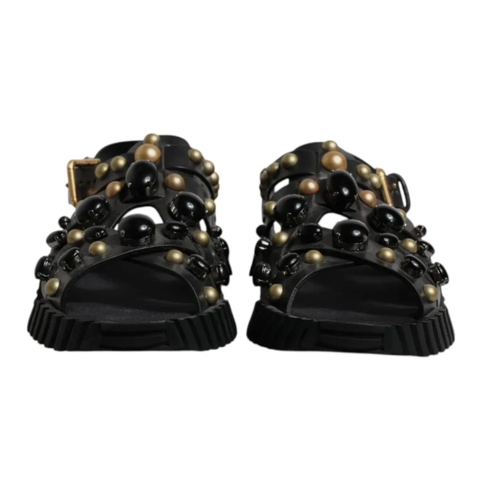 Studded Lær Slide Sandaler med Logo