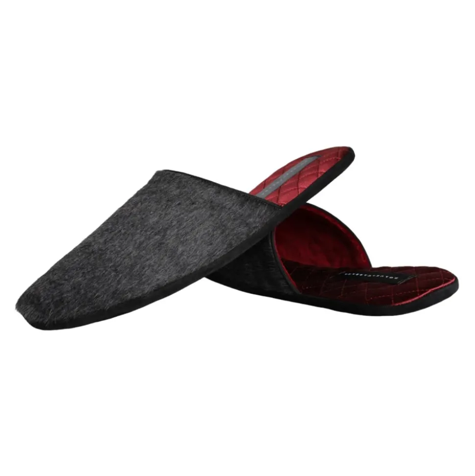 Svarte Imitert Pels Slip On Sko