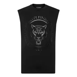 Svart ermeløs Carbon Tiger T-skjorte