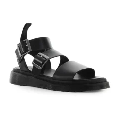 Svart voksbehandlet skinn sandal med remmer