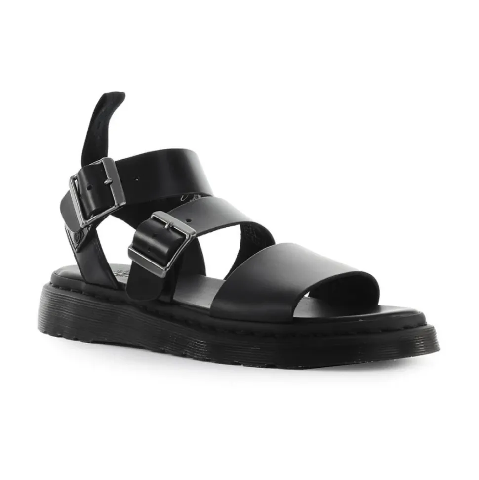 Svart voksbehandlet skinn sandal med remmer