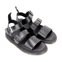 Svart voksbehandlet skinn sandal med remmer