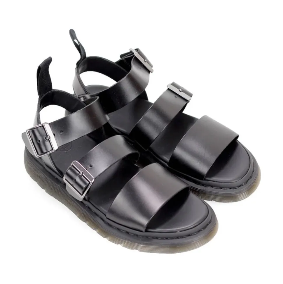 Svart voksbehandlet skinn sandal med remmer