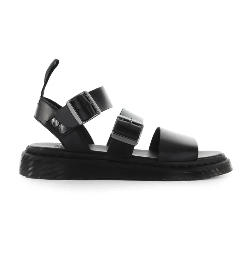 Svart voksbehandlet skinn sandal med remmer