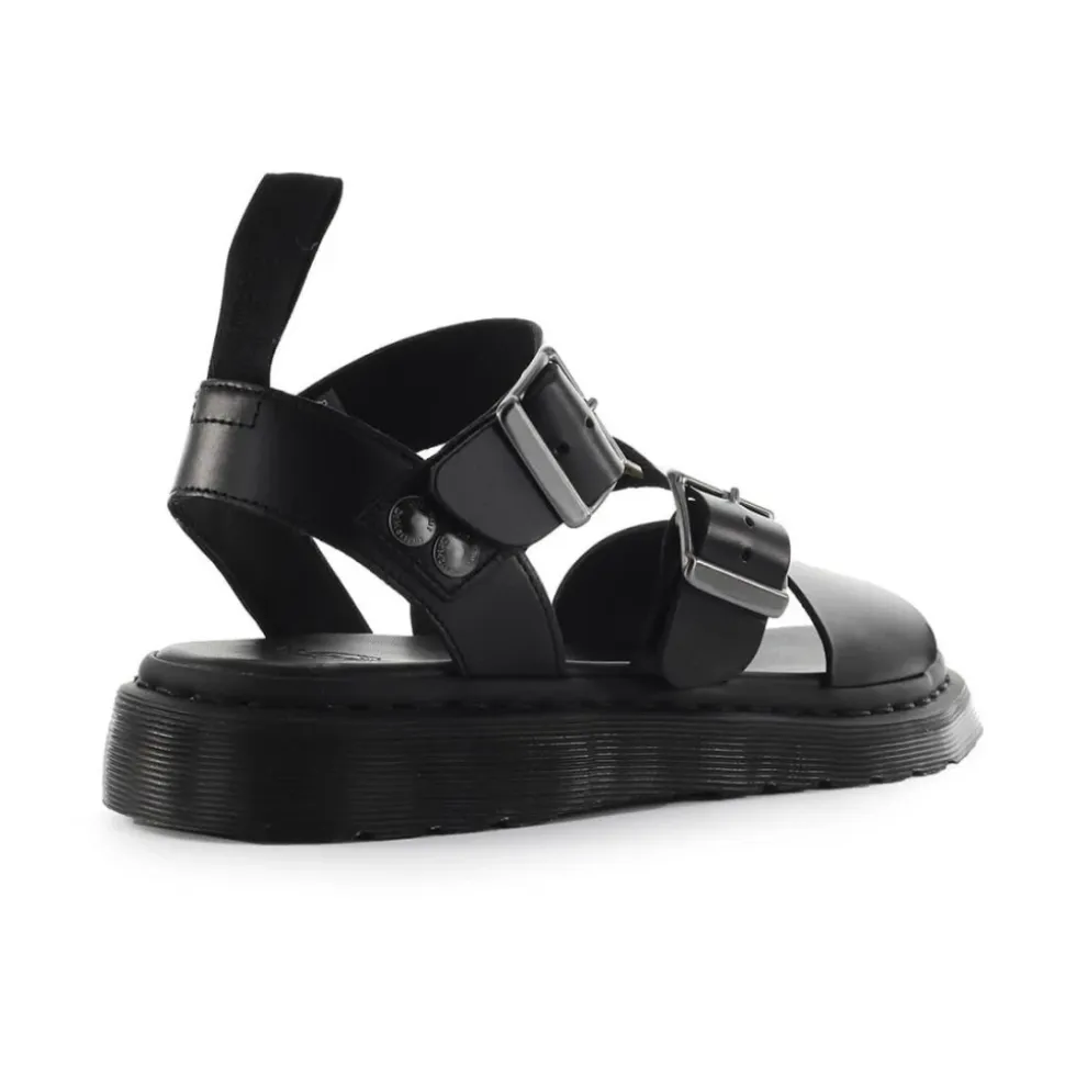 Svart voksbehandlet skinn sandal med remmer