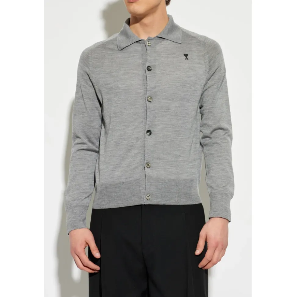 Ullcardigan med brodert logo